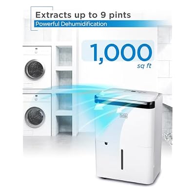 BLACK+DECKER 1000 Sq. Ft. Dehumidifier for Home, Bedroom and Basement, Up To 9 Pints Per Day, ENERGY STAR Certified, 3.3-Pint Bucket, LED Display, Auto Defrost & Restart, BDT08TW, White