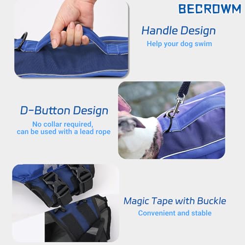 BECROWM Dog Life Jacket Ripstop Dogs Life Vest for Swimming Boating Dog Safety Vest Adjustable Preserver with High Buoyancy and Durable Rescue Handle for Small,Medium,Large Dogs (Small) — view 4