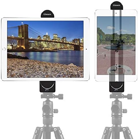 Gimars 4 Button Locking 2 in 1 Phone iPad Pro Tripod Mount Adapter Universal Tablet Clamp Holder Fits iPad Air/Mini, MS Surface More for Monopod/Selfie Stick/Tripod Stand