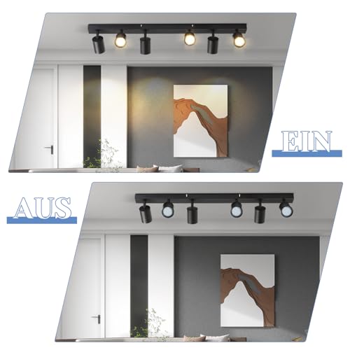 Lampa Sufitowa Nowoczesna Czarnym - Sufitowy Reflektor LED Obrotowy GU10 - Sufitowa Scienna Spot 6 Płomień do Kuchni Sypialni Salonu, bez Zarówek