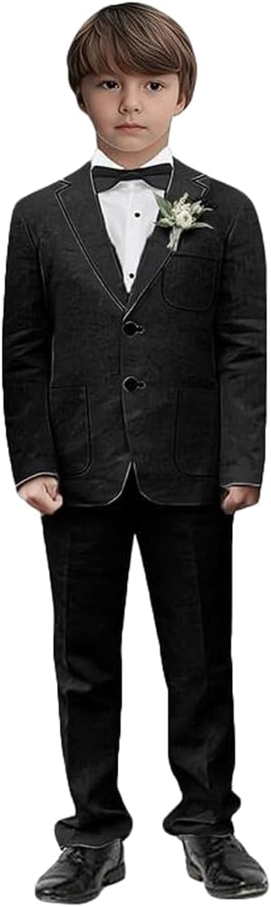 Mi Bo Tong 2 PC Linen Boys Formal Suit Notch Lapel Boys Tuxedos Suit Kids Wedding Suit Dinner Party Suit