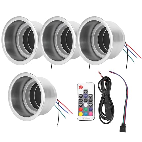 Acouto LED Cup Holders for Car 4pcs DC 12V Stainless Steel RGB LED Car Beverage Bottle Cup Drink Holders with Remote Control for Marine Boat RV Truck