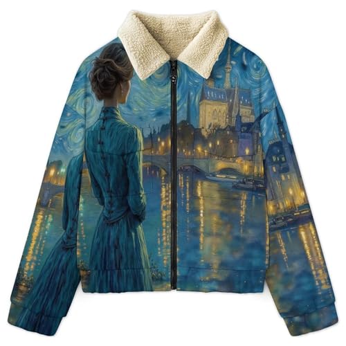 Veste polaire femme bleu marine à motif ciel étoilé abstrait