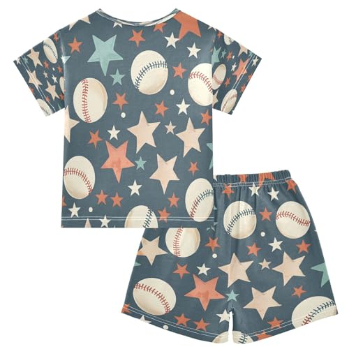 senya Short Sleeve Pajamas Sets Summer Cotton Sleepwear Multicolor Stars Baseball2