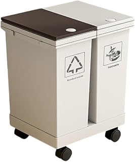 連結可能フタ付き分別ダストワゴン カラー蓋付省スペース分別ゴミ箱 (プッシュ式 2 槽キャスター付き (40L)) | カラーフタ付きでゴミの分別管理が一目で分かり、複数台を連結して自由に組み合わせ可能。蓋付きで異臭を抑え、省スペース設計でキッチンや洗面室に設置しやすい。スッキリおしゃれなデザインで室内空間に馴染む実用的な分別ダストボックスです。