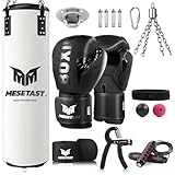 Mesetast Punching Bag for Adults, 4ft Heavy Boxing Bag Set with 12 OZ Gloves for Boxing MMA Karate Kickboxing - Unfilled