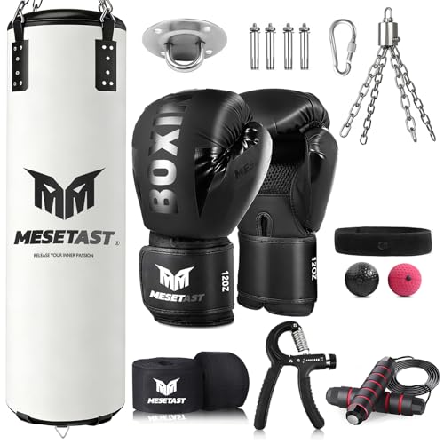 Mesetast Punching Bag for Adults, 4ft Heavy Boxing Bag Set with 12 OZ Gloves for Boxing MMA Karate Kickboxing - Unfilled by MESETAST - Used condition - US$51.28