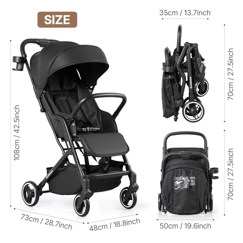 Lightweight Baby Stroller, Travel Stroller for Airplane with One-Handed Fold, Extendable Canopy, Storage Basket, Cup Holder, Compact & Portable Toddler Stroller for 6-36 Month — view 2