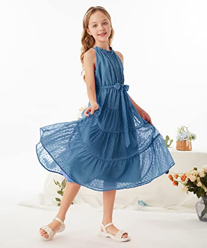 GRACE KARIN Girls Halter Neck Dress Sleeveless Casual A-line Flowy Summer Maxi Dress for 7 Years Grey Blue — view 4