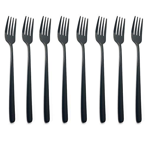 BRIIEC 8-piece Dinner Forks Silverware Set, 304 Stainless Steel Forks for Use for Home, Kitchen or Restaurant, 8.6 Inches (Black)
