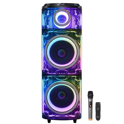 IQ Sound IQ-7712DJBT Cyber Flex Dual 12-inch Rechargeable Party Karaoke Speaker - Deep Bass, TWS, Bluetooth, USB/SD, Mic/Guitar Inputs, LED Lights, FM Radio, Wireless Mic & Remote Included