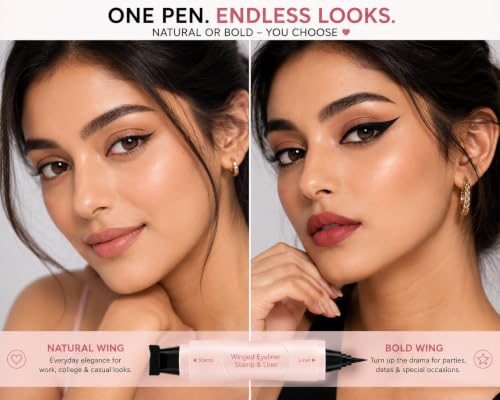 Image of Winged Eyeliner Stamp & Precision Liquid Eyeliner Pen | Dual End Cat Eye Stamp | Waterproof Smudge Resistant Long Lasting Eye Liner | Easy Symmetrical Wings | Black