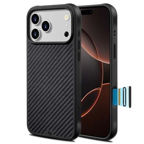 Belemay Shockproof Aramid Fiber Case for iPhone 17 Pro, Compatible with MagSafe Camera Control Button, Military-Grade Drop Protection, Grippy TPU Bumper with Air-Cushioned Corners, 6.3" Black