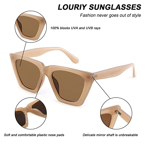 Louriy Vintage Square Cat Eye Sunglasses Women Large Trendy Retro Sun Glasses Classic Thick Rectangle Frame #TOP5