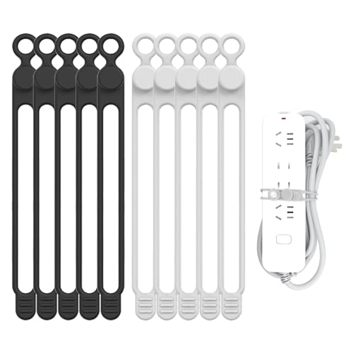 UMUST Silicone Cable Straps, 10pcs Extra-Long Reusable Hanging Organizer for Cables, Kitchen, Home, School (Black & White) by UMUST - Used condition - US$7.61