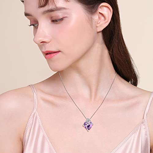 Birthstone Necklace for Women 925 Sterling Silver Love Heart Rose Flower Necklace Dainty Jewelry Gifts for Women Wife Girlfriend Mother Daughter Her2