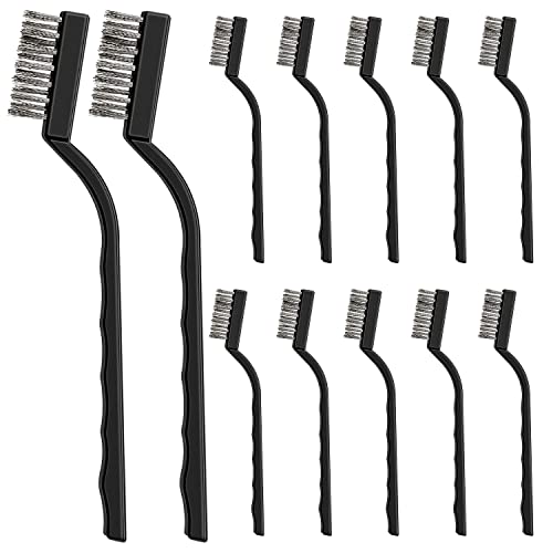 12 Pcs Wire Brush Set Plastic Handles Stainless Wire Brush for Cleaning Rust, Metal Work Pieces, Welding Slag and Rust, Greasy Dirt (Black)