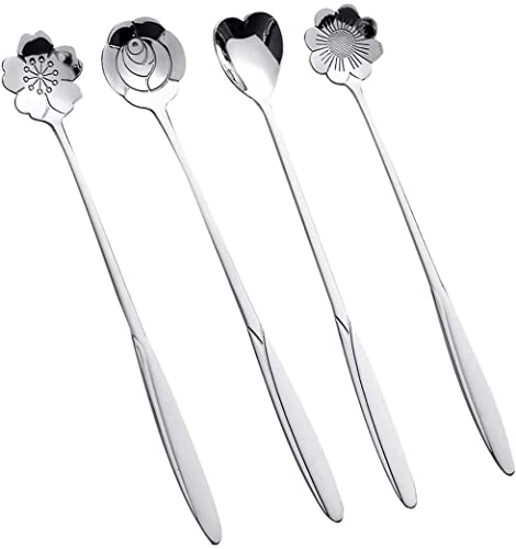 QNCIGER 7-Inch Long Handle Tea Spoons, Drink Stirring Spoon for Espresso, Coffee, Ice Cream, Tea, Dessert (Set of 4)