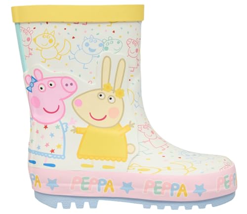 Peppa Pig Girls Wellington Boots – Kids Welly Boots with Rebecca Rabbit Design – Toddler Wellies for Rainy Days (Off-White UK 6-EU23)