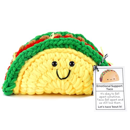 Tmtains Positive Crochet Taco Gift Funny Emotional Support Handmade Plush Gifts for Women Sister Friend Large Mental Health Encouragement Inspirational Birthday Room Office Decor