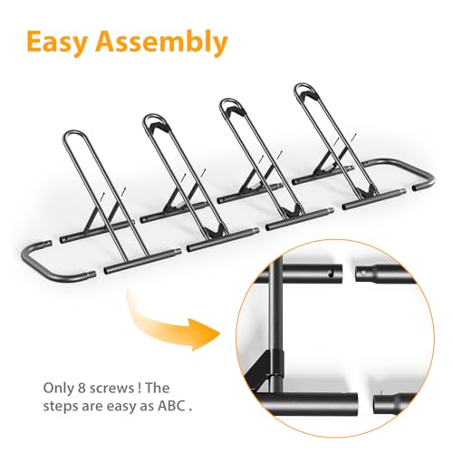 Image of Mr IRONSTONE Floor Bike Rack for Garage, Indoor /Outdoor Bicycle Storage Stand, Parking Rack for Mountain, Road & Kids Bikes (Black, 4 Bike)