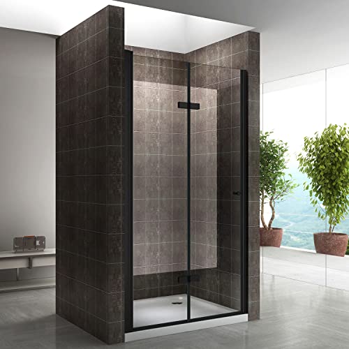 Porte de douche noire pliante pivotante pour rénovation de niche 96-100cm