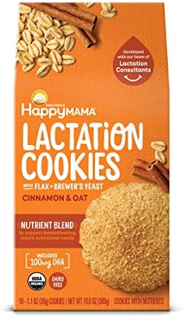 Happy Mama Organics Lactation Cookies With Flax + Brewer's Yeast Cinnamon & Oat, 10.6 Oz, 10Count