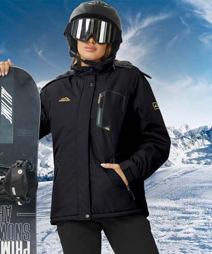 Miniatura 3 de Tacvasen Chaqueta Impermeable Para Mujer, Para Invierno, Esquí, Exteriores, Caminar, Forro Polar, Con Capucha Desmontable, Negro, Xxl