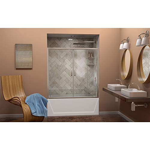 DreamLine Visions 56-60 in. W x 58 in. H Semi-Frameless Sliding Tub Door in Brushed Nickel, SHDR-1160586-04