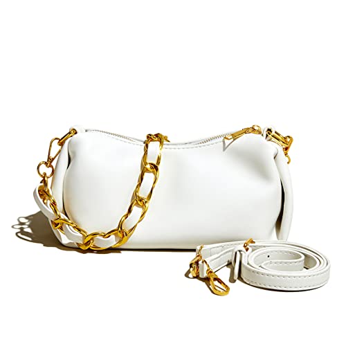 KingTo Women's Fashion Soft Leather Shoulder Dumpling Bag Lightweight Crossbody Cloud Clutch Purse with 2 Chain Straps
