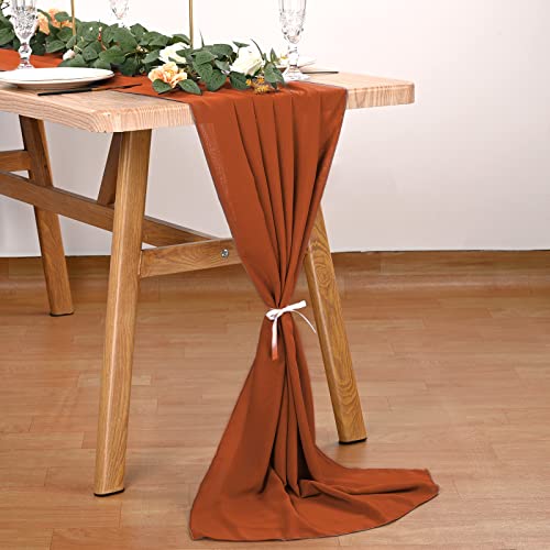 6 Pack 14Ft Terracotta Chiffon Table Runner 29X168 Inches Sheer Wedding Runner Romantic Table Runner For Wedding Baby Shower Birthday Sheer Bridal Party Table Decorations #TOP4