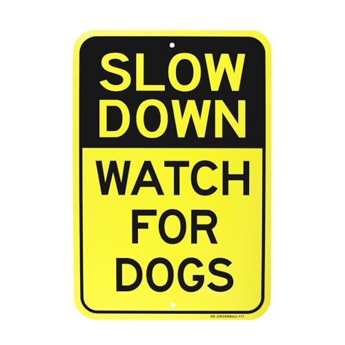 AUYKTE Slow Down Road Sign, Watch for Dogs, 18x 12 inches Rust Free Aluminum Reflective, UV Protected, Weatherproof, Easy Mounting, Outdoor Use by AUYKTE - Used condition - CA$22.17