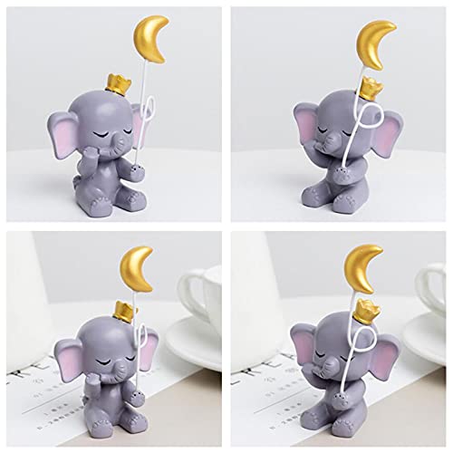 1 Pair Moon & Star Elephant With Balloons Cake Toppers, Elephant Doll Toy Figurines Statue Ornament Cake Decoration For Baby Shower Girls Boys Kids Birthday Cake Decoration #TOP2
