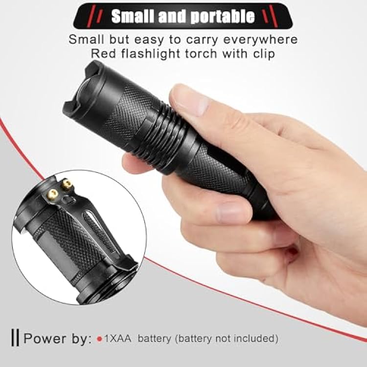 Honoson Red Light Flashlight LED Single Mode Torch 1 Mode Scalable Red Lens Filter Flashlight for Night Astronomy Aviations Observation Beach Safe(2 Pieces)