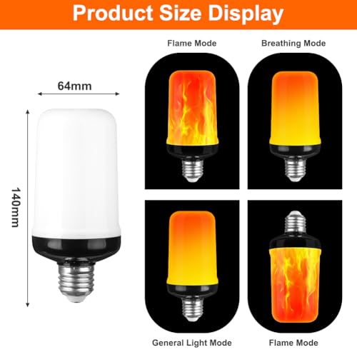 AUAUY LED Flame Light Bulb, 3W E27 Flame Effect Bulb, 1400K 3 Lighting Modes - Image 2