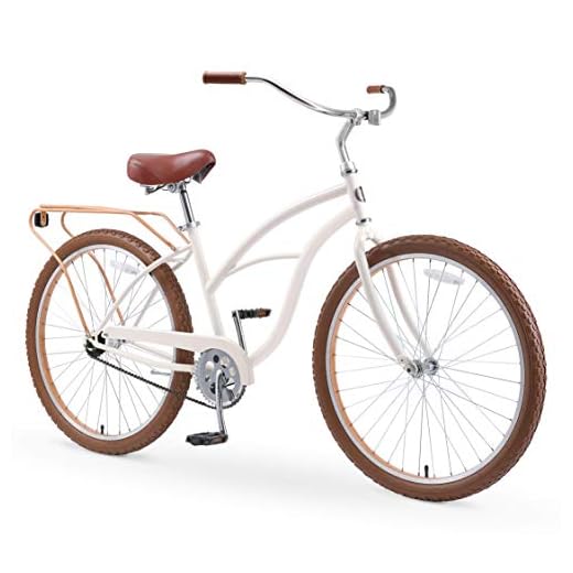 sixthreezero Around The Block Women's 26" Single Speed New Beach Cruiser Bicycle with Rear Rack, Cream Coffee