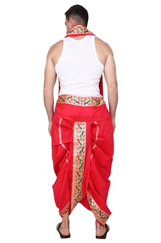 Image of Rameshwaram Fabrics Men's Sherwani Style Dhoti Kurta Set with Angavastram | Traditional Indian Groom Dress | Ethnic Kurta Set for Wedding, Engagement, Festival