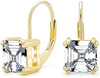 3CT Solitaire Square Cubic Zirconia Asscher Cut AAA CZ Drop Earrings For Women 14K Rose Gold Plated 925 Sterling Silver