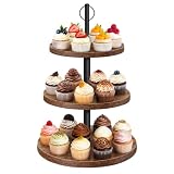 OugeWood Cupcake Stand, 3 Tier Cupcake Stand Rustic Dessert Table Display Set Wood Cupcake Tower Cake Stand Tiered Tray Stand for Wedding Birthday Baby Shower 1 Pack