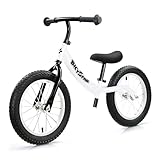 bicystar 14 Inch Toddler Balance Bike for 3-6 Year Old, Real Rubber Air Tires, No Pedal Kids Bike with Adjustable Seat & Handlebar, Footrest, Gift Bike for 3-5 Boys Girls, White