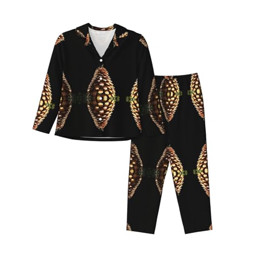 MROWYC Pijama holográfico de piña para mujer, adecuado para primavera y otoño., Negro, L