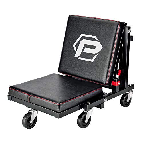 Image of Powerbuilt 2-in-1 Rolling Creeper Seat Converts from High to Low Roller Seat, Fast, Tool-Free Conversion, Garage, Shop, Brake Jobs, Washing, Detailing, Maintenance, Thick Pad, 3-in. Casters - 240298