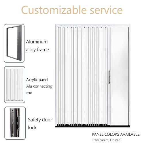 Miniatura 3 de Puerta Corredera Plegable, Puerta Acordeón Interior Transparente Sin Taladrar Con Cerradura, Marco De Aluminio Y Panel Acrílico, Separador De Ambientes Para Baño Cocina Armario Patio