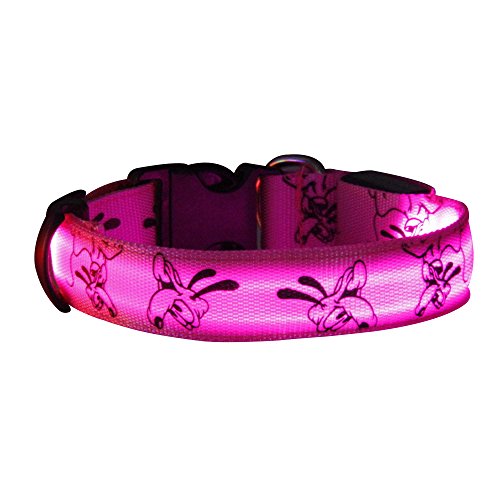 Eizur Réglable LED Chien Collier Lumineux de Sécurité Lumières Clignotant Visibilité Animaux Puppy Collier 3 modes de clignotement Taille S--Rose
