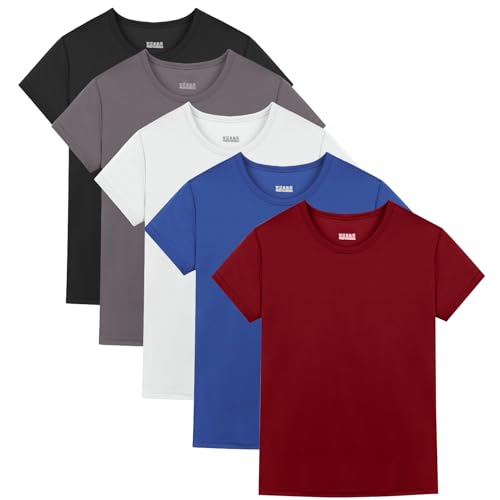 5 Pack Boys/Kids/Teens Quick Dry Shirts Mesh Moisture Wicking Active Athletic Performance T-Shirts(Age 4-18Y)