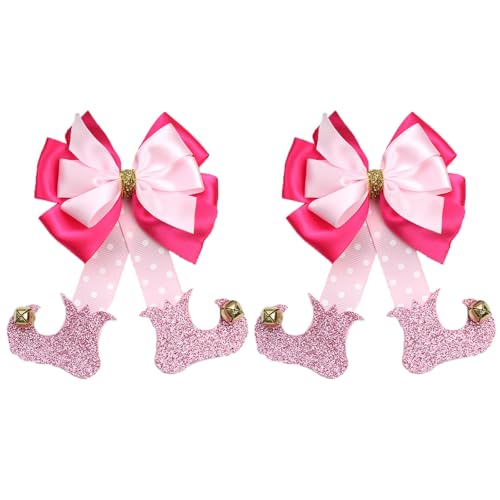 Christmas Santa boot Hair Clips - Sparkly Sequin Red Glitter Hair Bow Barrettes with Boots Pattern Alligator Hair Accessories for Girls Women Xmas Party Gifts (Bell-Pink)