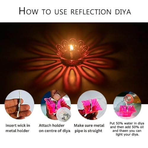 Image of 3D Reflection Diya Set Festival Diwali Decor Diya Lights for Decoration Multi Flower Shape Shadow Reflective Diyas for Diwali Decoration Beautifull Look for Transparent Diya's Pack of 12