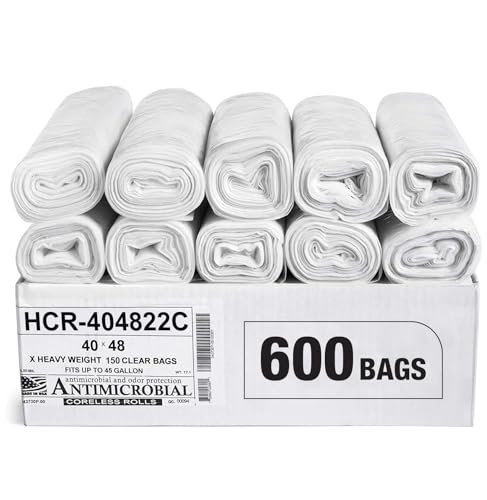 Image of Aluf Plastics 45 Gallon 22 Micron (eq) Clear Trash Bags 40 inch x 48 inch 600 Count