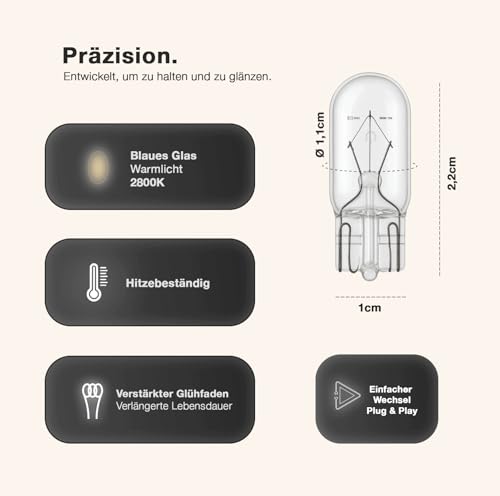 Magnet Pack 10 W5W Halogen-Keillampen 12V 5W Sockel T10 W2,1X9,5D Innen und Außen – Auto und Motorrad