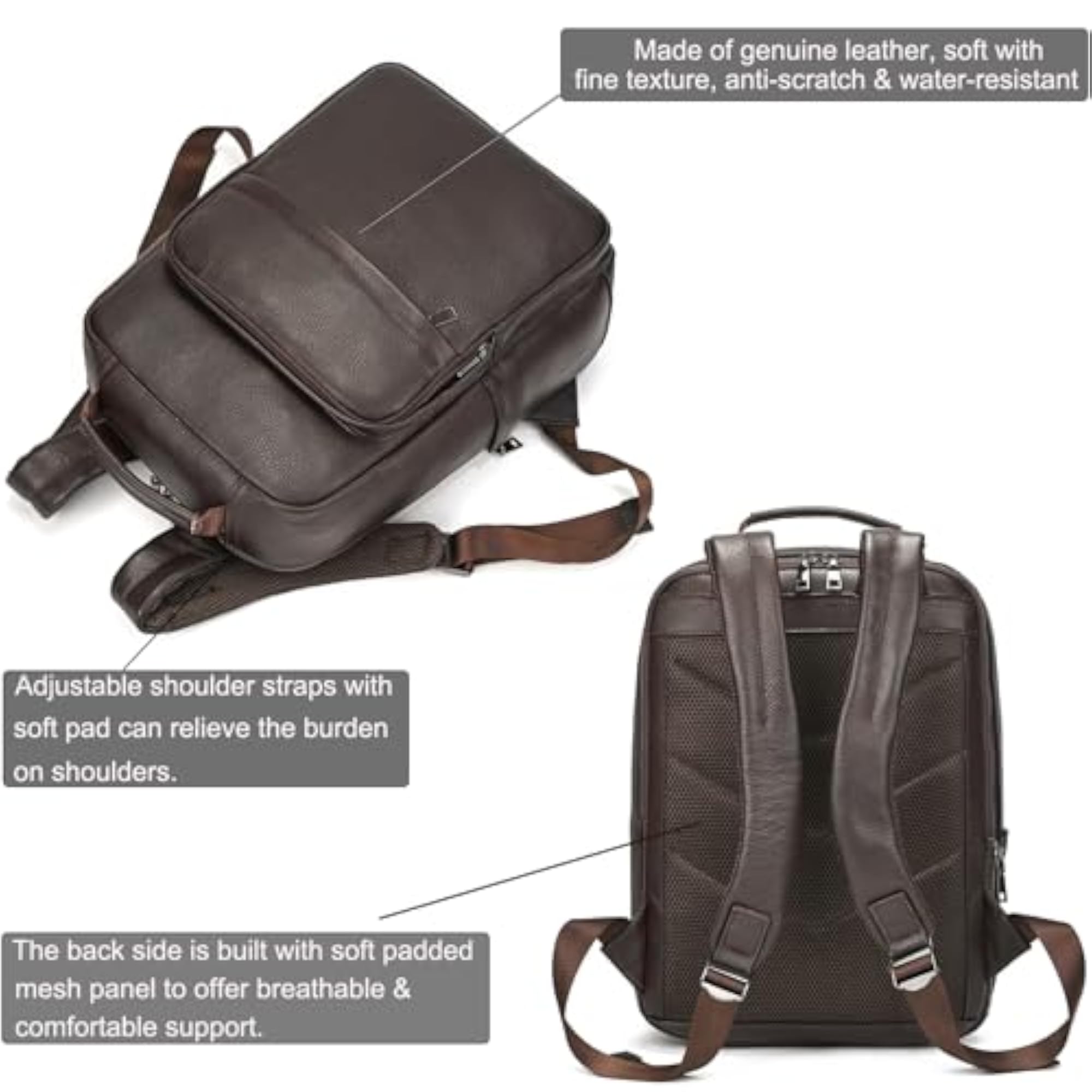 Genuine Leather Slim Backpack for Men